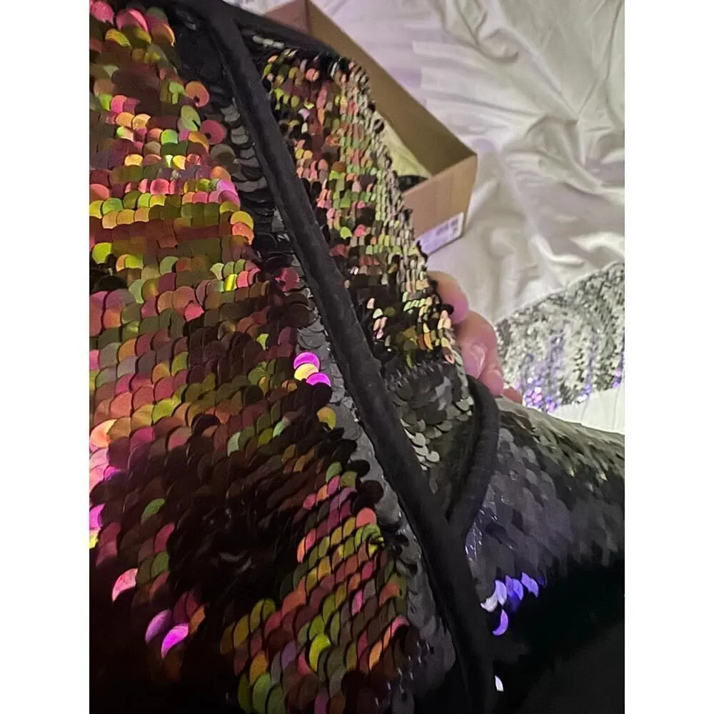 UGG Classic ankle  black /iridescent rainbow flip Sequin boot in  bling sz 7 nib